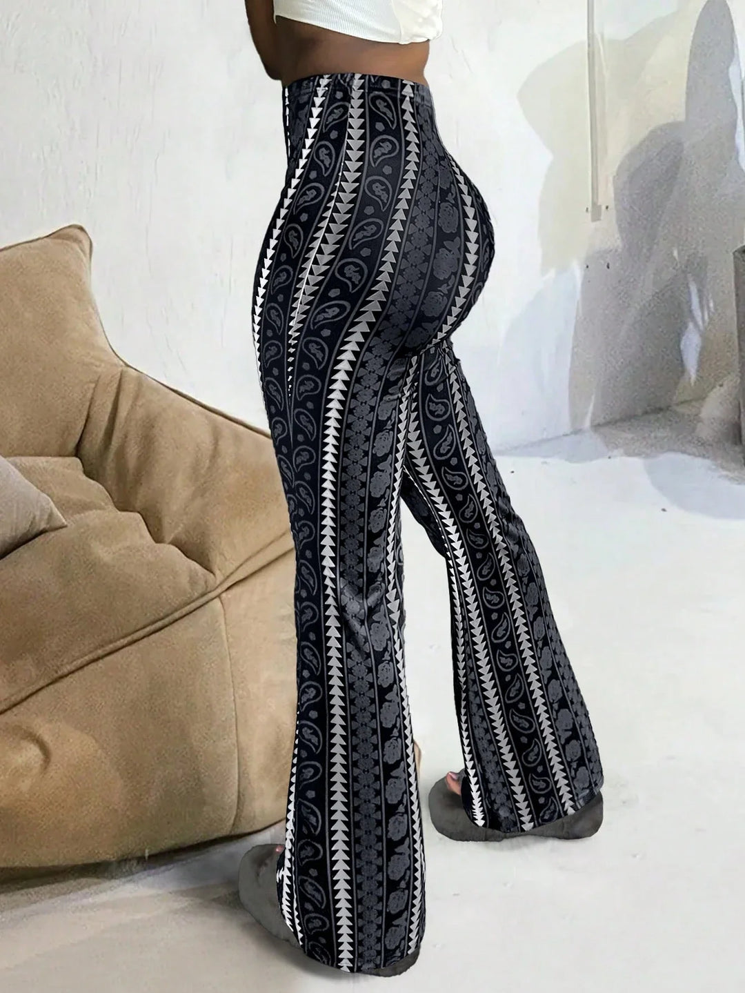 Women’s Casual Geometric Print Leggings Black Spring Bottoms