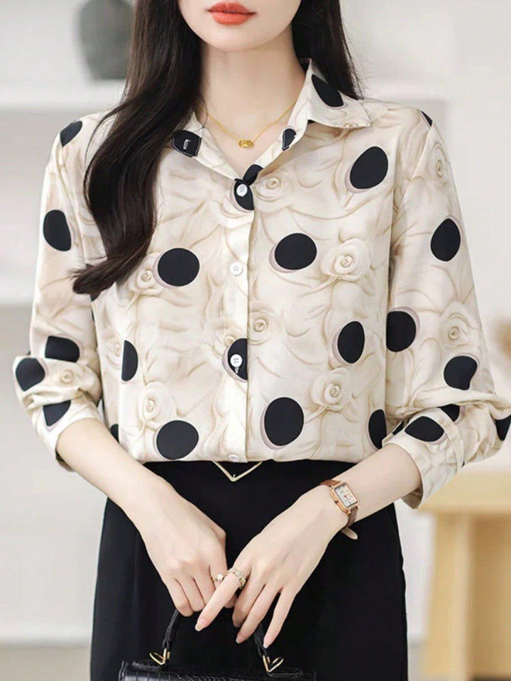 Women’s Casual Feather Print Elegant Long Sleeve Blouse – Ladies Top