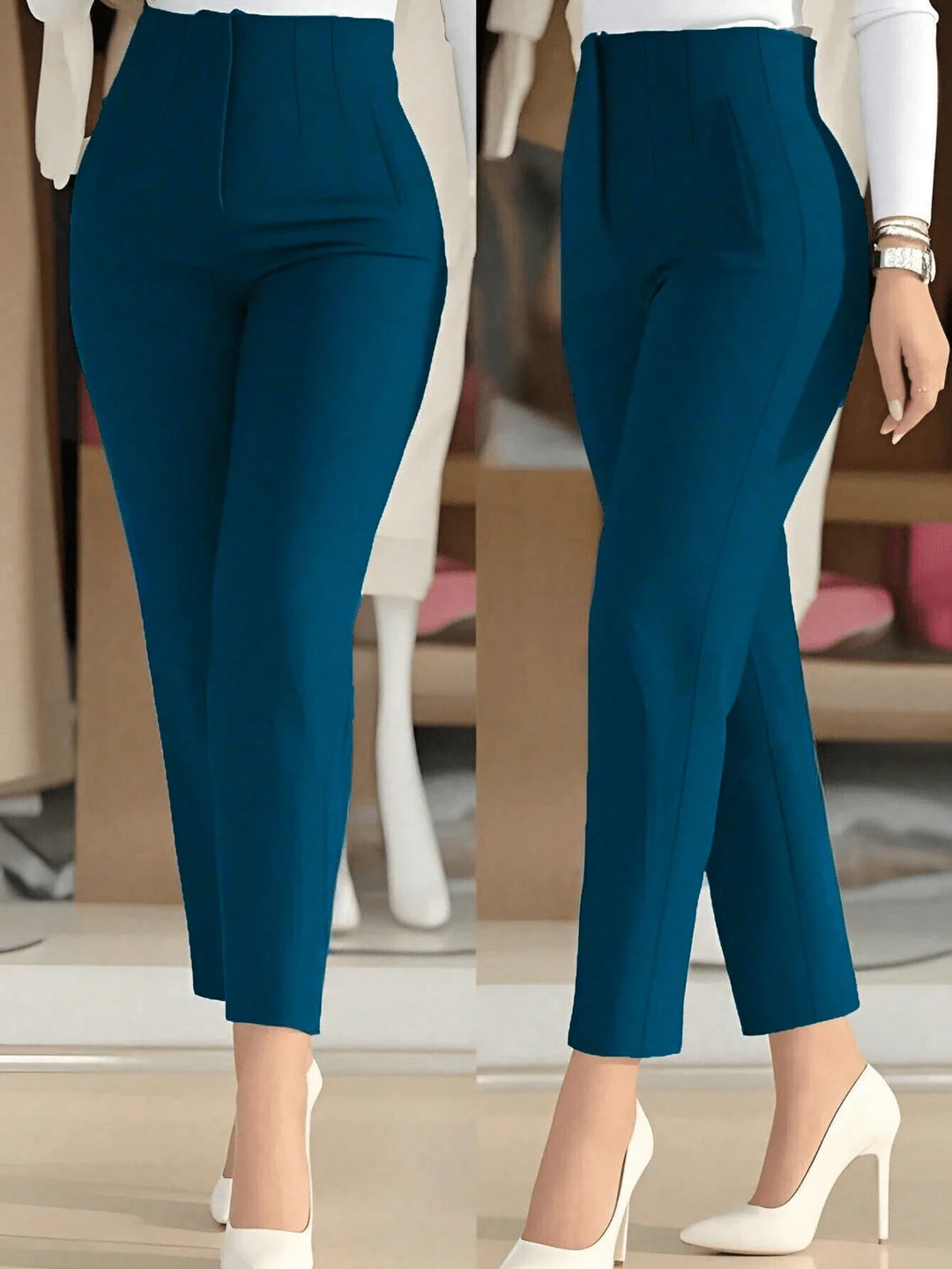 Women’s Waist Slim Fit Cropped Pants – Solid Color Casual