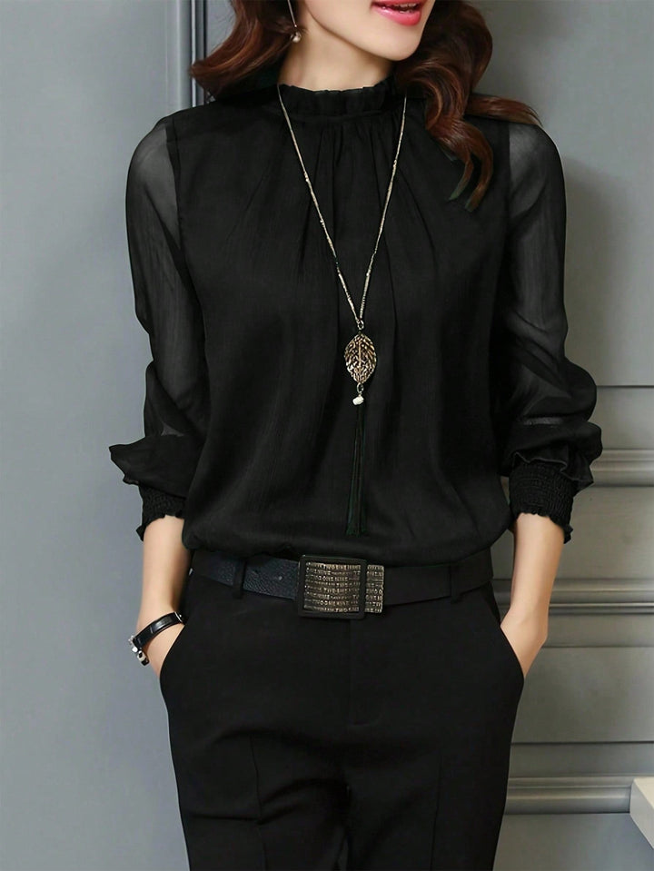 Women’s Casual Office Solid Color Sheer Long Sleeve Top