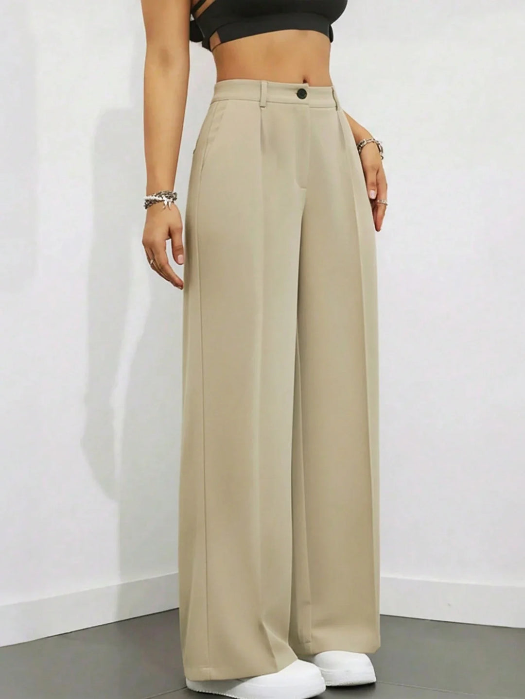Women’s High Waist Pleated Trousers – Loose Fit Casual Style
