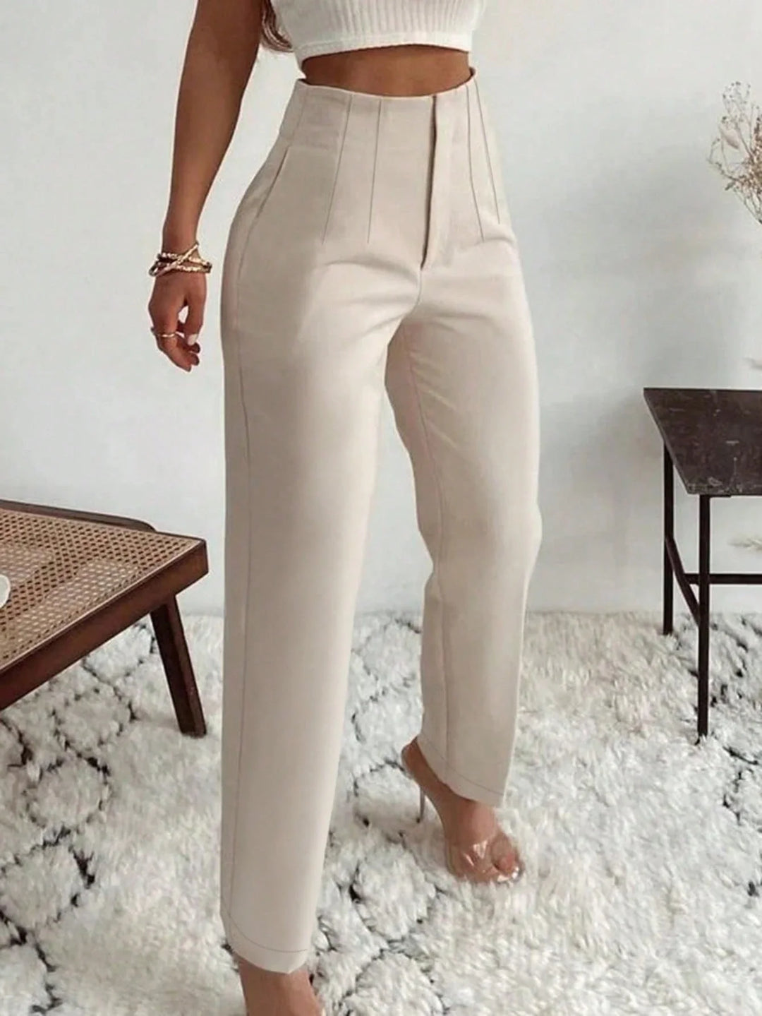 Women’s Slim Fit Pleated Pants – Side Pocket Office Style
