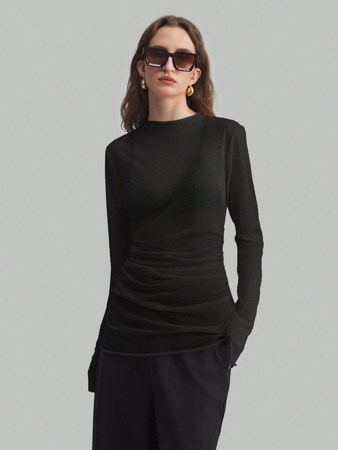 Women’s Sheer Mesh High Neck Long Sleeve Blouse – Versatile Style