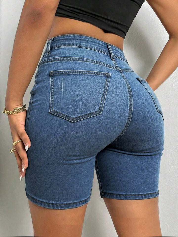 Women's Summer Casual Shorts For Cat Whisker Decor Elastic Skinny Denim