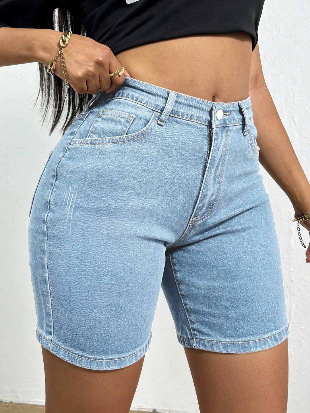 Women's Summer Casual Shorts For Cat Whisker Decor Elastic Skinny Denim