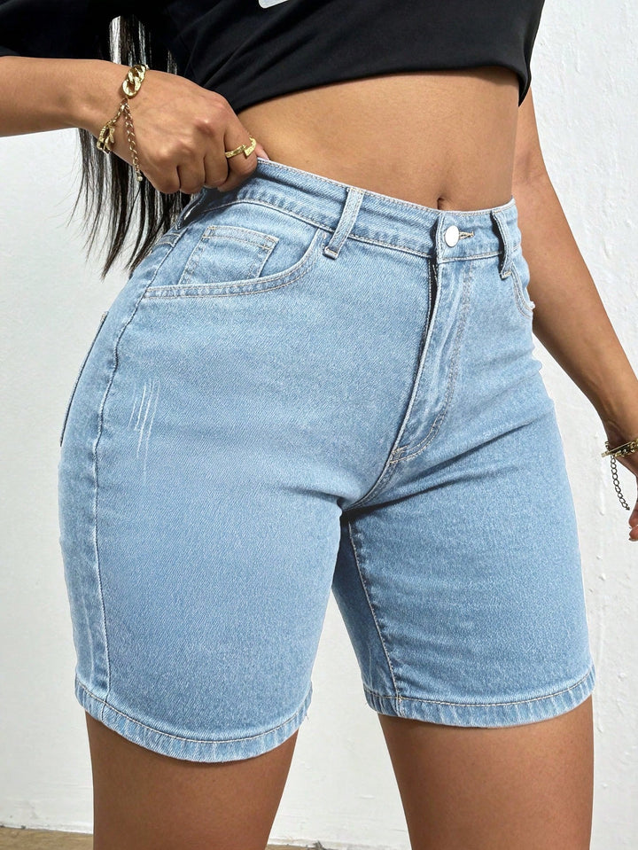 Women's Summer Casual Shorts For Cat Whisker Decor Elastic Skinny Denim