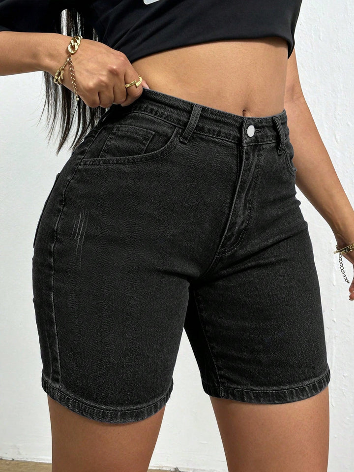 Women's Summer Casual Shorts For Cat Whisker Decor Elastic Skinny Denim