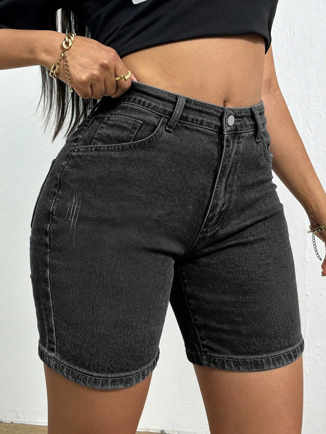 Women's Summer Casual Shorts For Cat Whisker Decor Elastic Skinny Denim