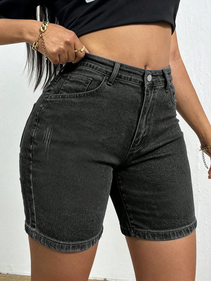Women's Summer Casual Shorts For Cat Whisker Decor Elastic Skinny Denim