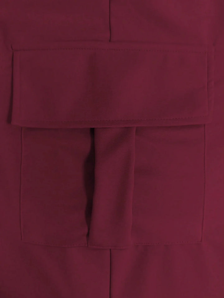 Womens Solid Cargo Pants Elastic Waist Drawstring Pocket Casual Spring
