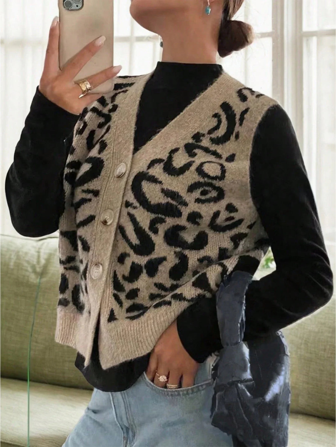Womens Casual V-Neck Button Up Long Sleeve Knit Cardigan Vest Top Autumn Outerwear