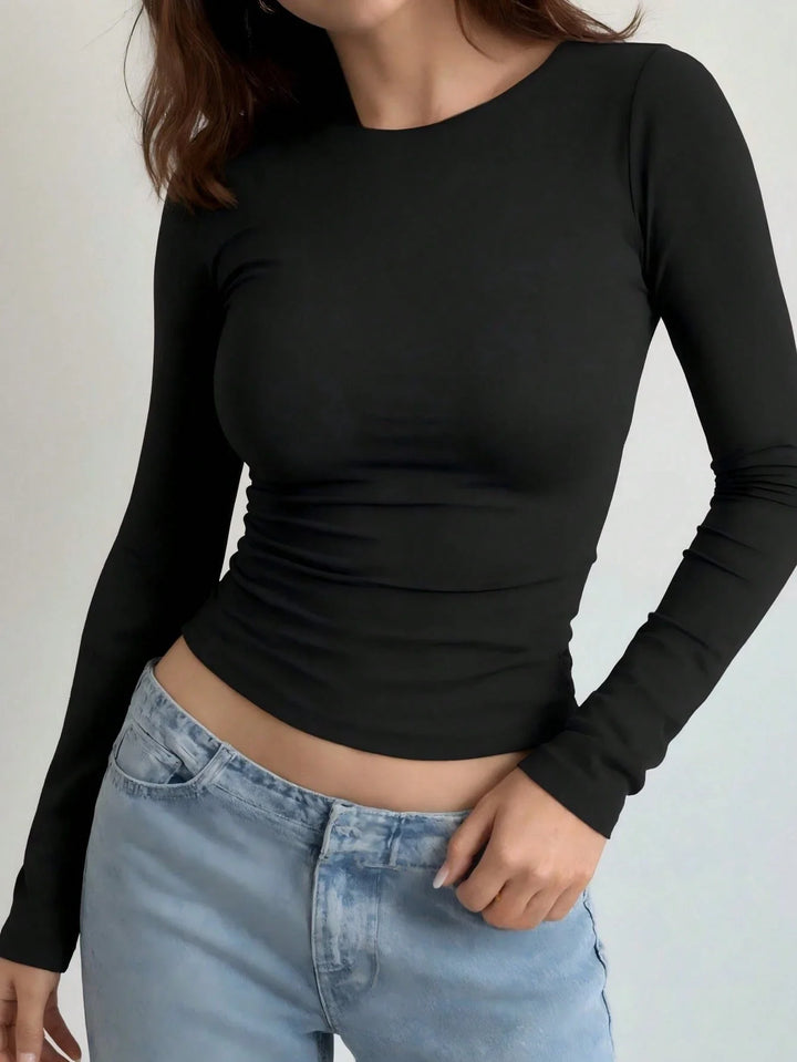 Women's Casual Slim Fit Round Neck Long Sleeve T-Shirt