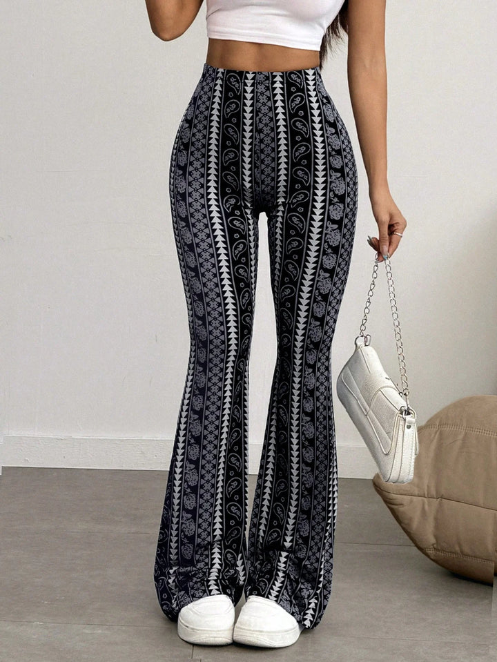 Women’s Casual Geometric Print Leggings Black Spring Bottoms