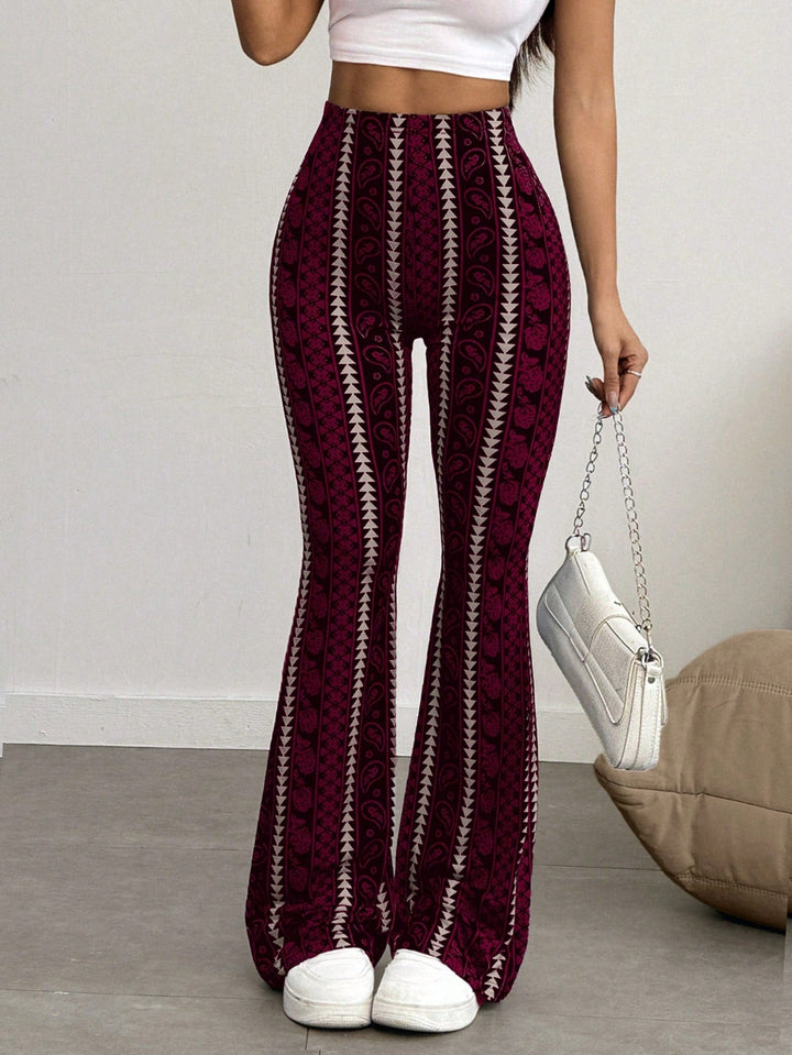 Women’s Casual Geometric Print Leggings Black Spring Bottoms