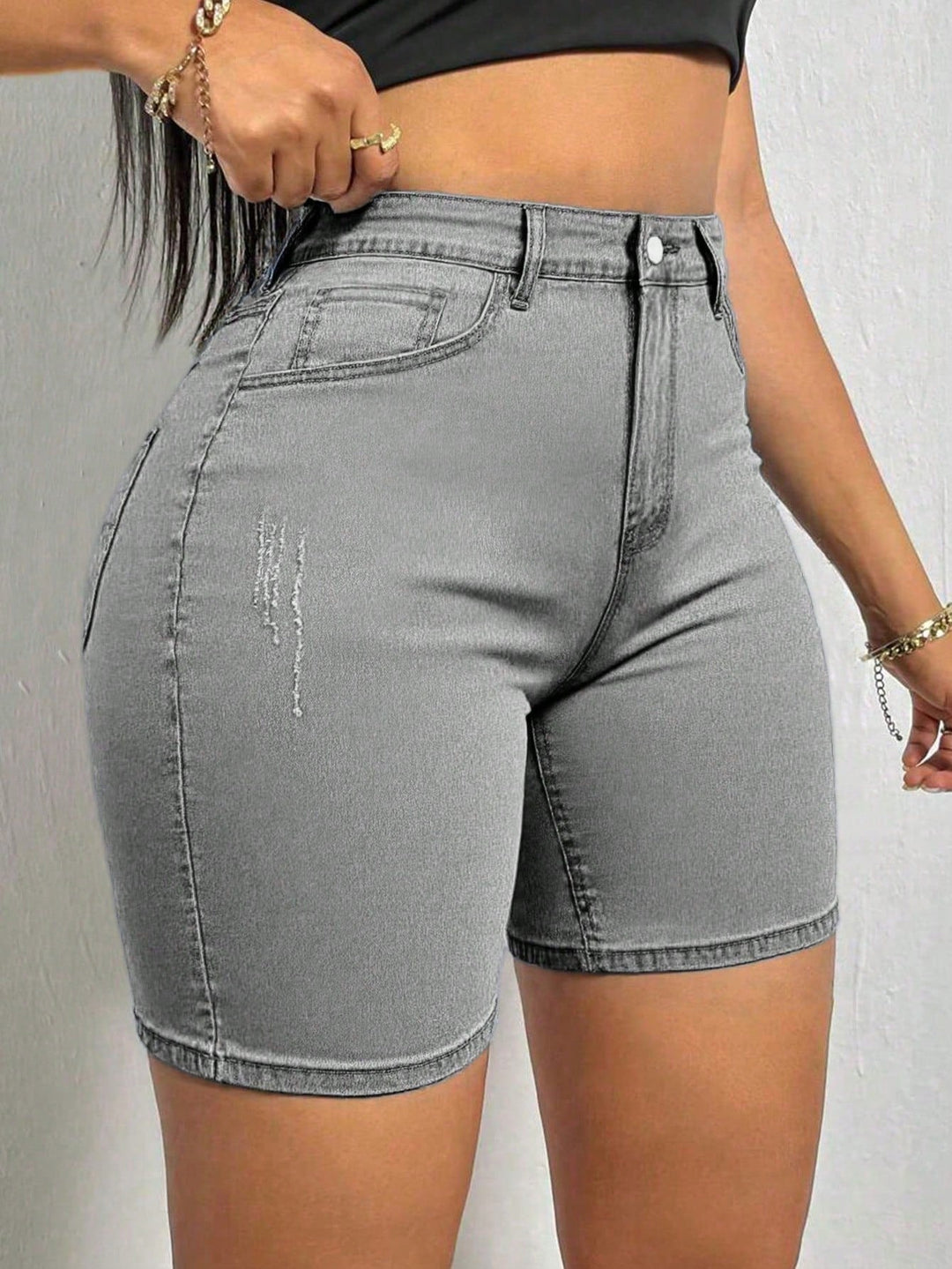 Women's Summer Casual Shorts For Cat Whisker Decor Elastic Skinny Denim