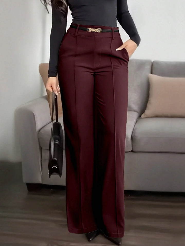 Womens Solid Straight Leg Suit Pants Zipper Pocket Casual Office Wear