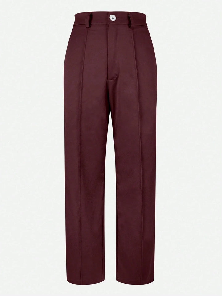 Womens Solid Straight Leg Suit Pants Zipper Pocket Casual Office Wear