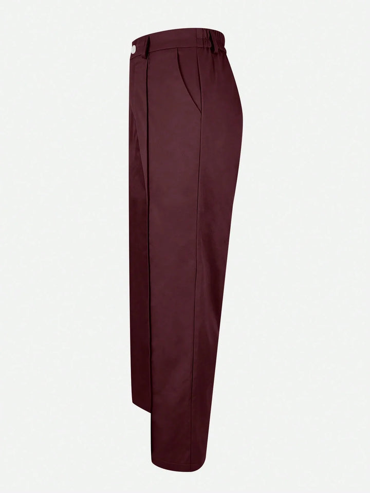 Womens Solid Straight Leg Suit Pants Zipper Pocket Casual Office Wear