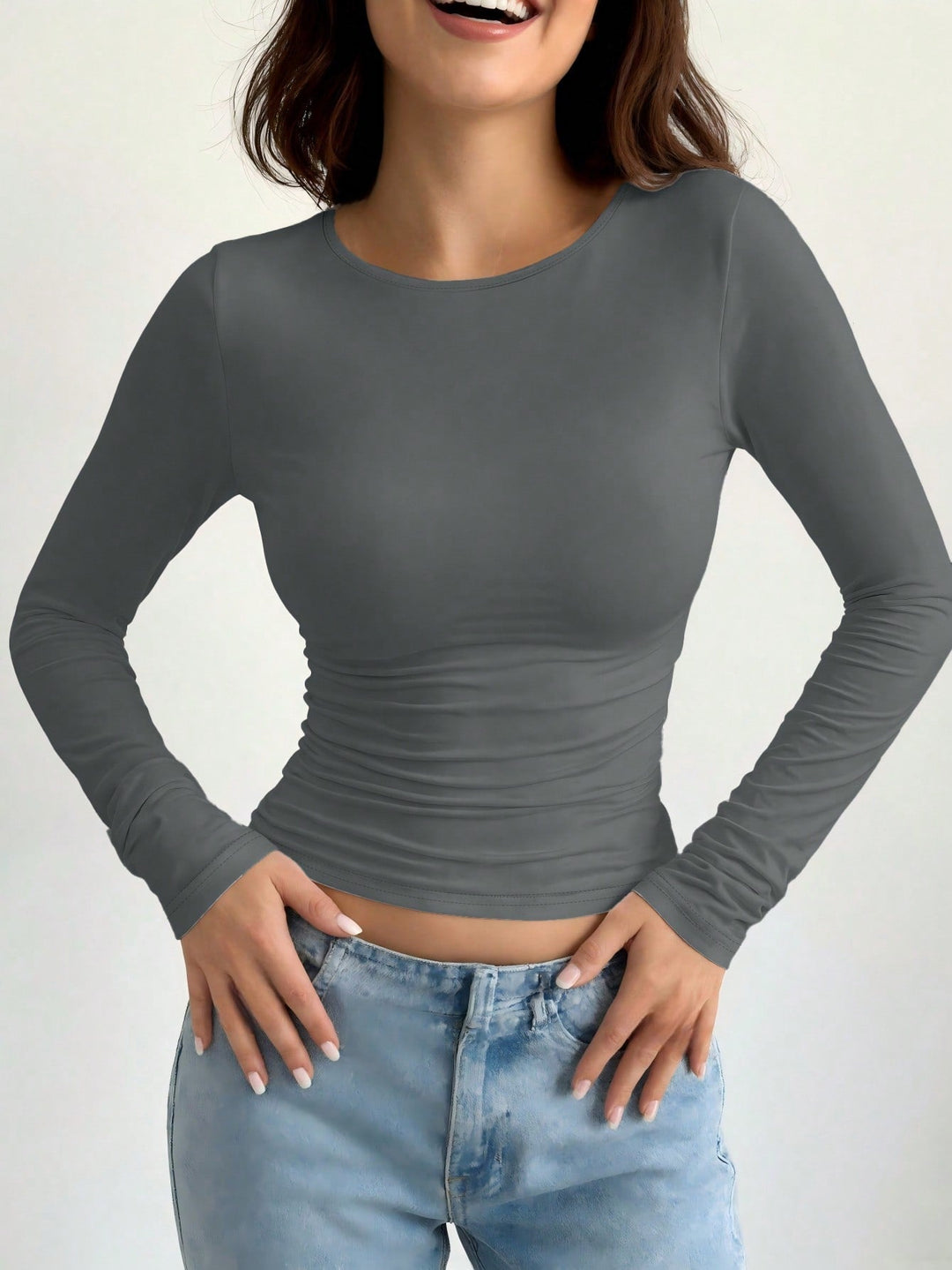 Women's Casual Slim Fit Round Neck Long Sleeve T-Shirt