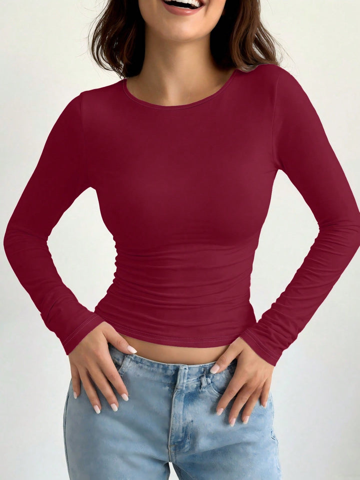 Women's Casual Slim Fit Round Neck Long Sleeve T-Shirt