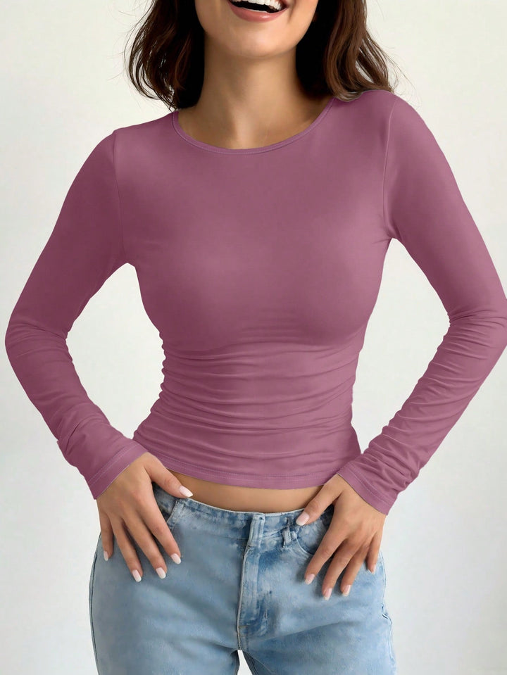 Women's Casual Slim Fit Round Neck Long Sleeve T-Shirt