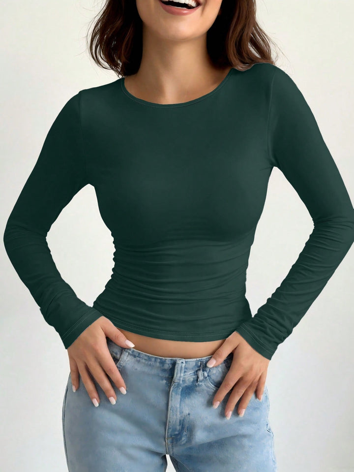 Women's Casual Slim Fit Round Neck Long Sleeve T-Shirt