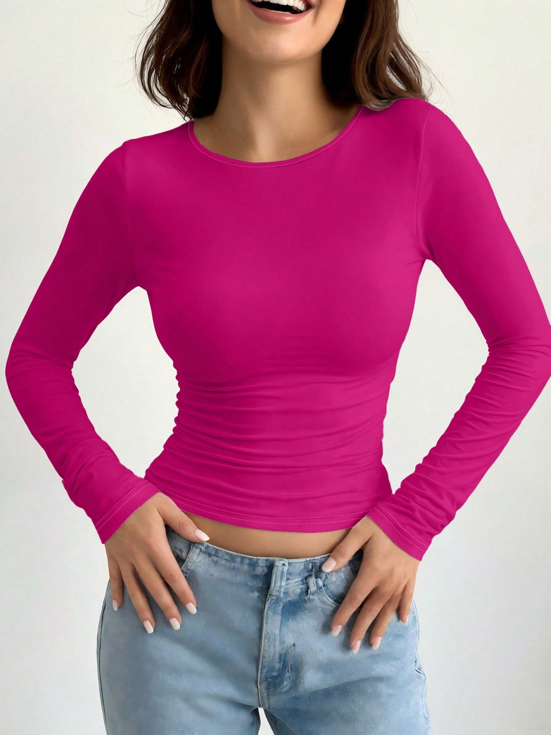 Women's Casual Slim Fit Round Neck Long Sleeve T-Shirt