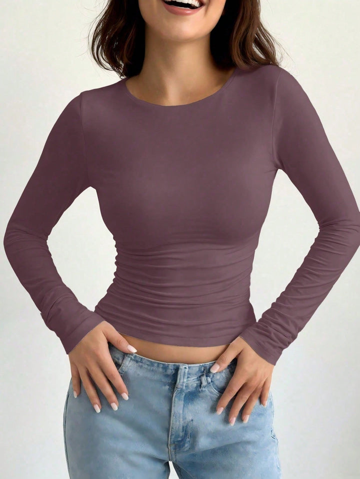 Women's Casual Slim Fit Round Neck Long Sleeve T-Shirt