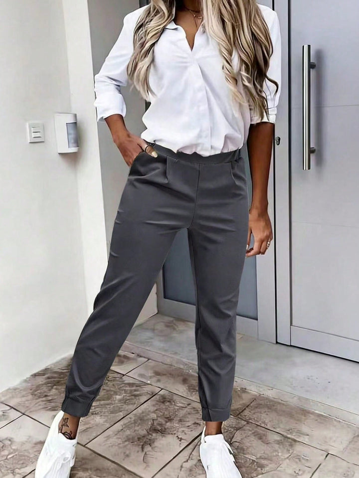 Women’s Geo Print Belted Wide Leg Pants – Fall Casual Fit