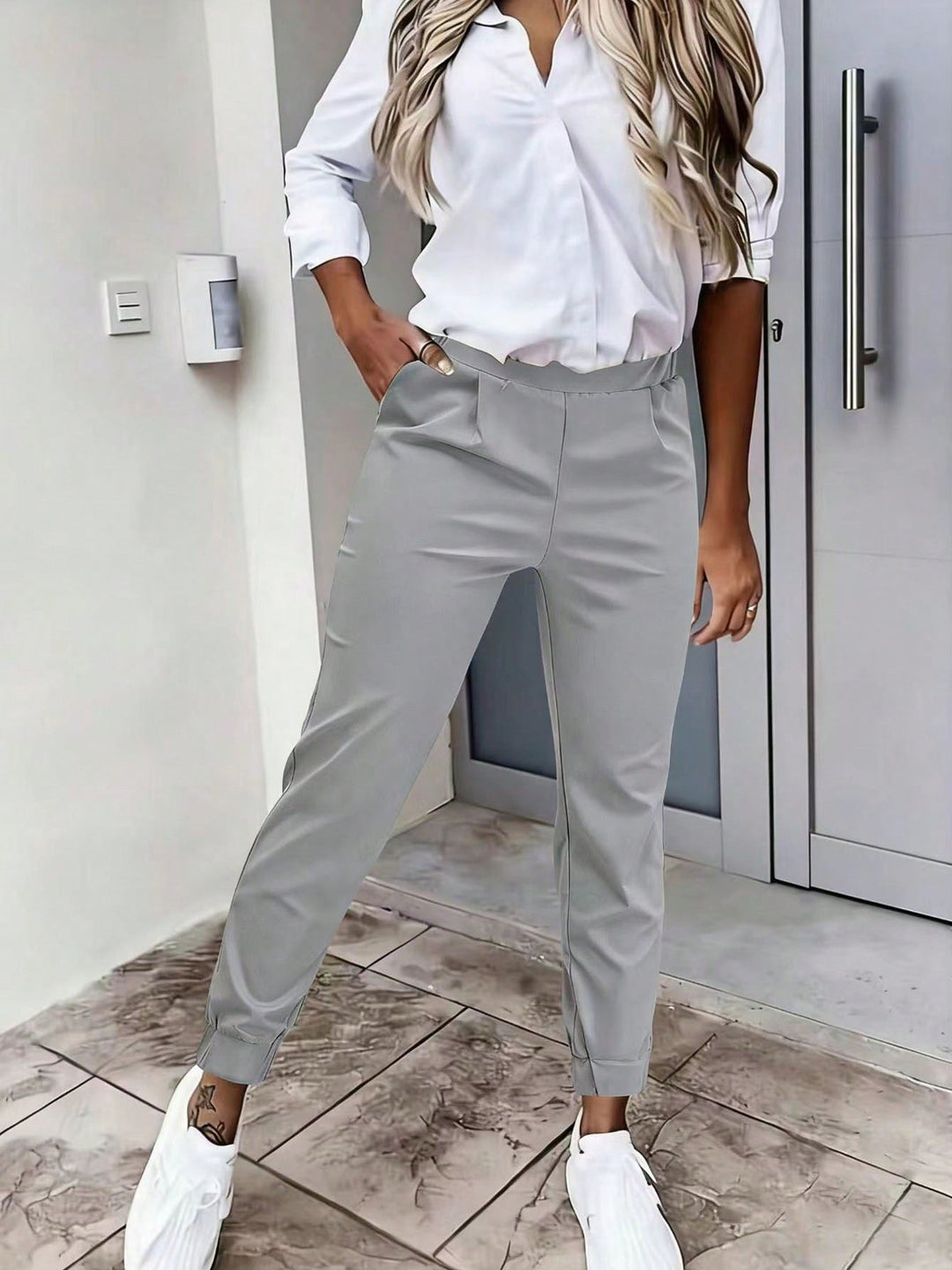 Women’s Geo Print Belted Wide Leg Pants – Fall Casual Fit
