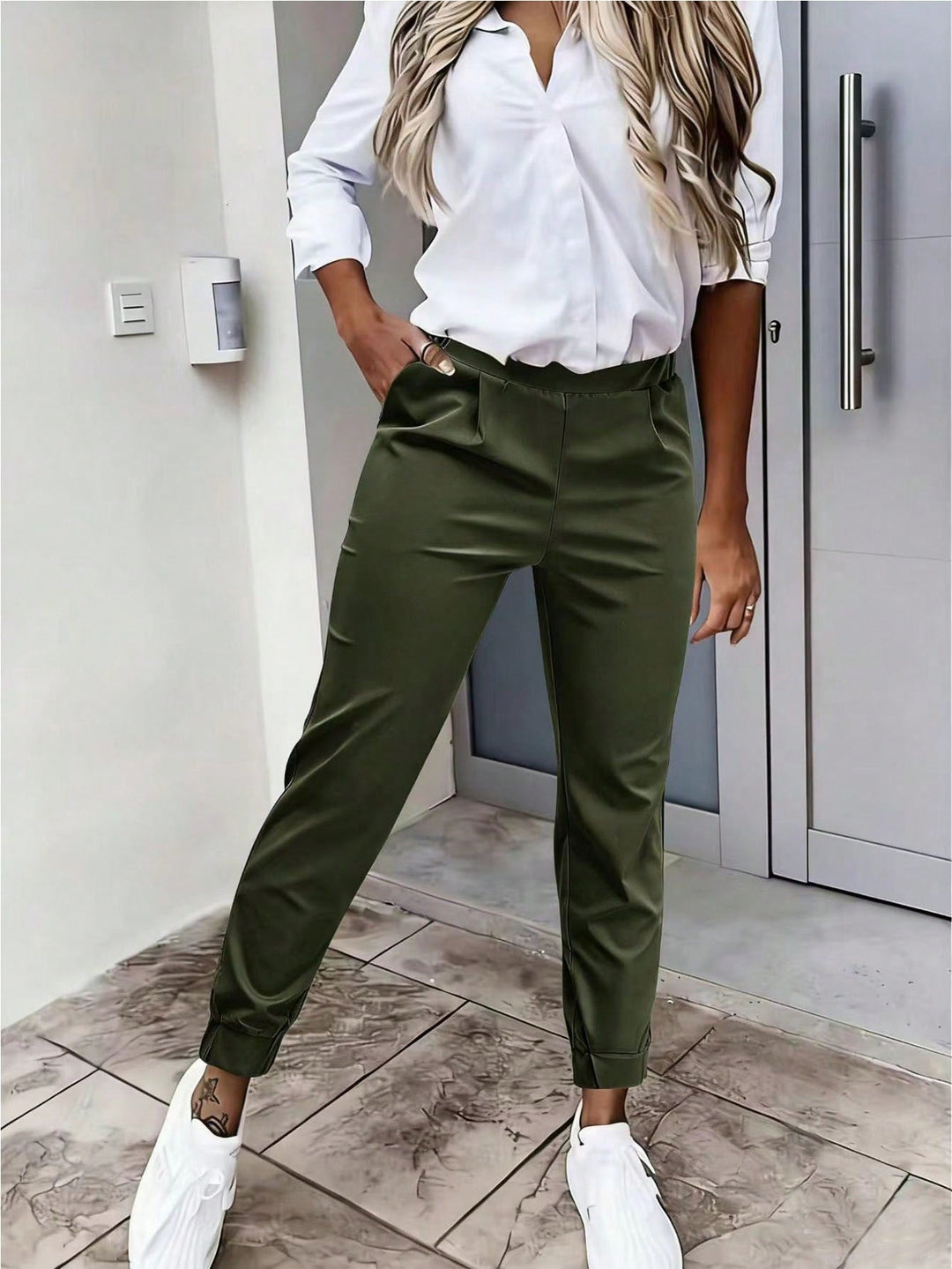 Women’s Geo Print Belted Wide Leg Pants – Fall Casual Fit