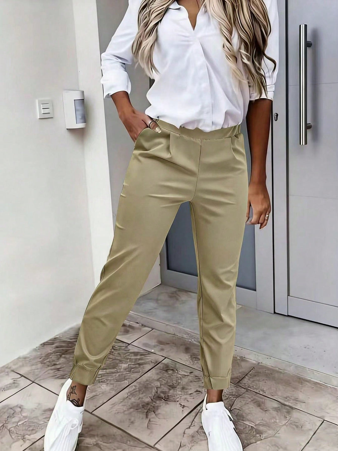 Women’s Geo Print Belted Wide Leg Pants – Fall Casual Fit