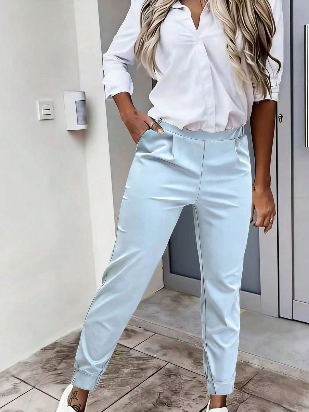 Women’s Geo Print Belted Wide Leg Pants – Fall Casual Fit