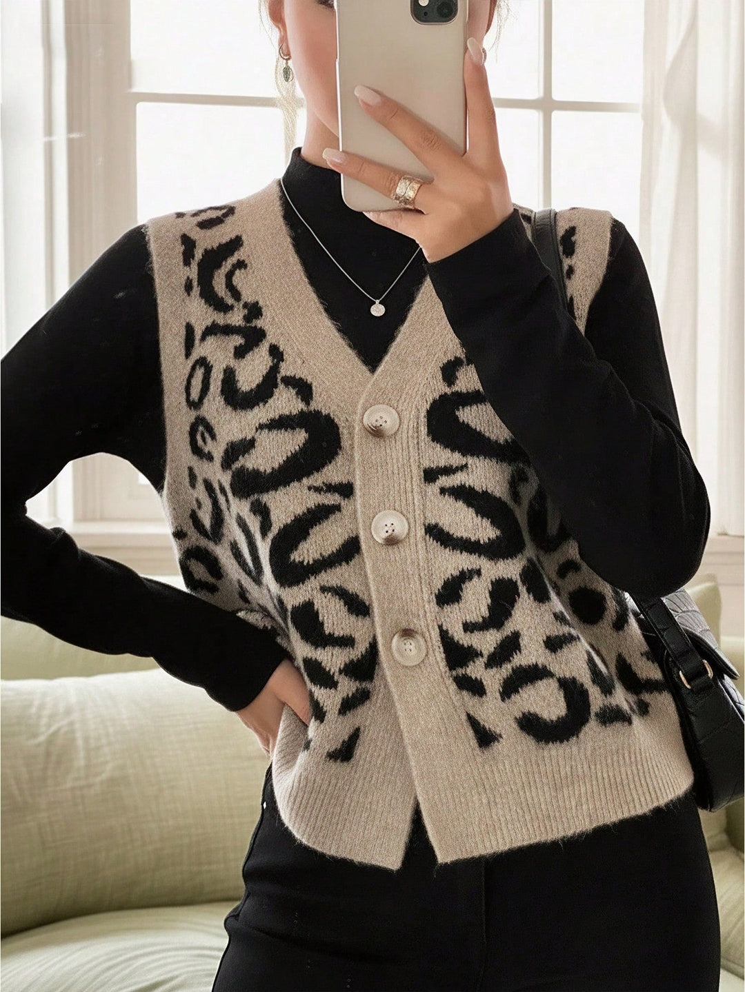 Womens Casual V-Neck Button Up Long Sleeve Knit Cardigan Vest Top Autumn Outerwear