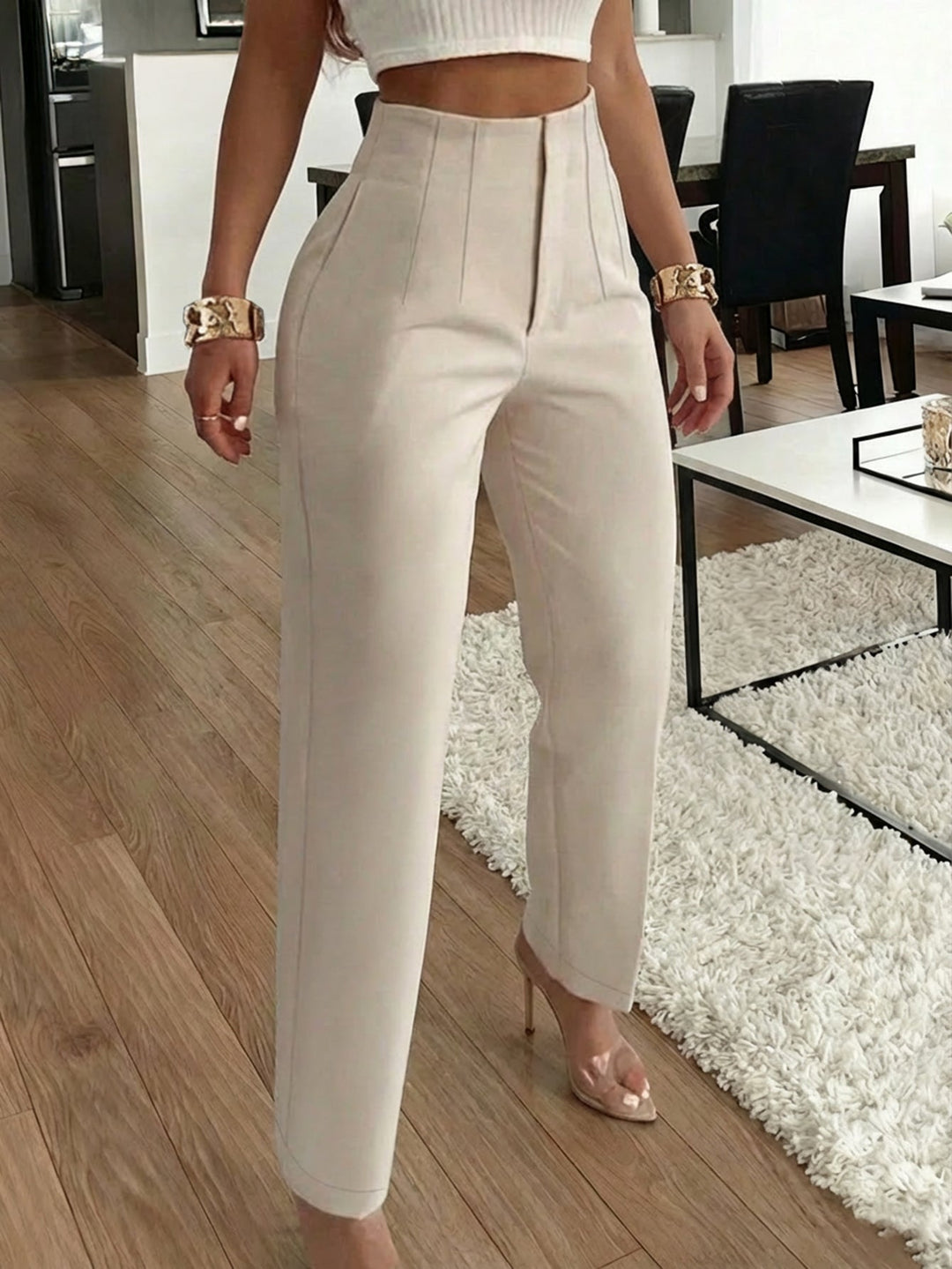 Women’s Slim Fit Pleated Pants – Side Pocket Office Style
