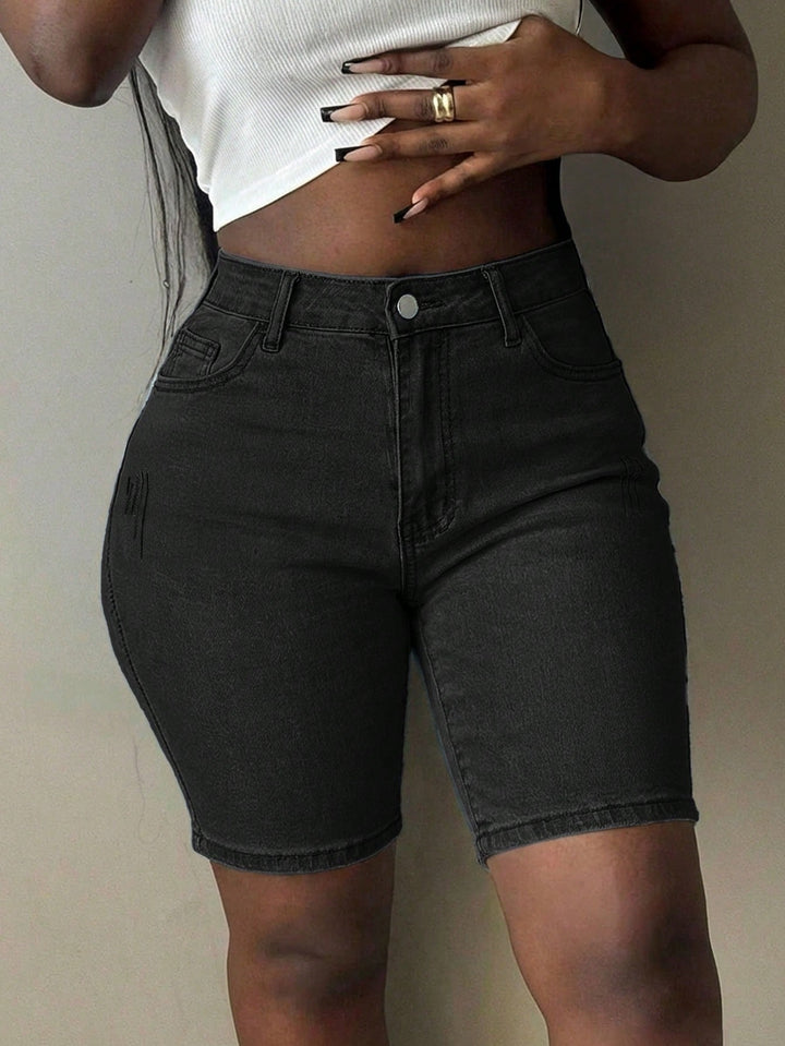 Women's Summer Casual Shorts For Cat Whisker Decor Elastic Skinny Denim