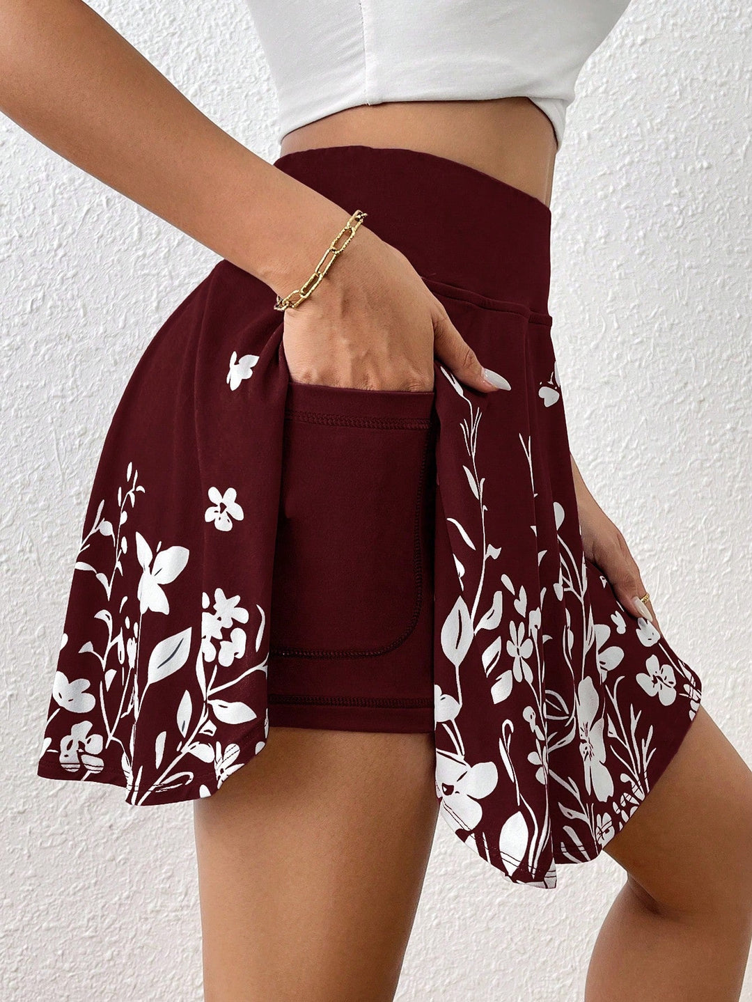 Women's Summer Casual Solid High Waist Skort With Essence