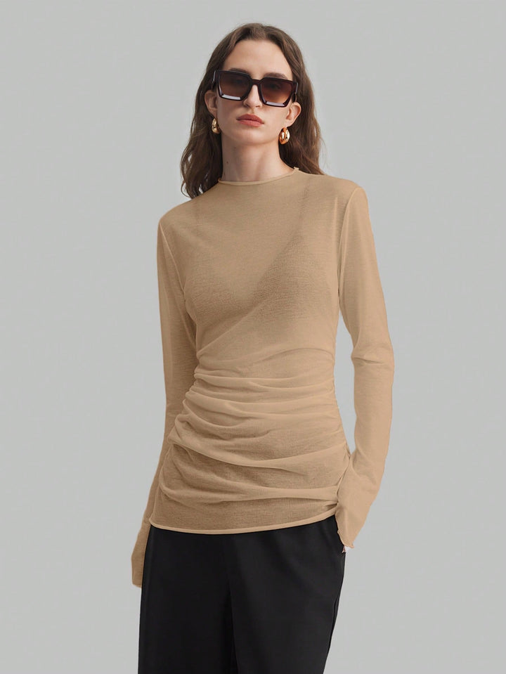 Women’s Sheer Mesh High Neck Long Sleeve Blouse – Versatile Style