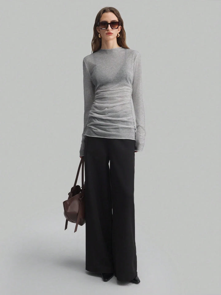 Women’s Sheer Mesh High Neck Long Sleeve Blouse – Versatile Style
