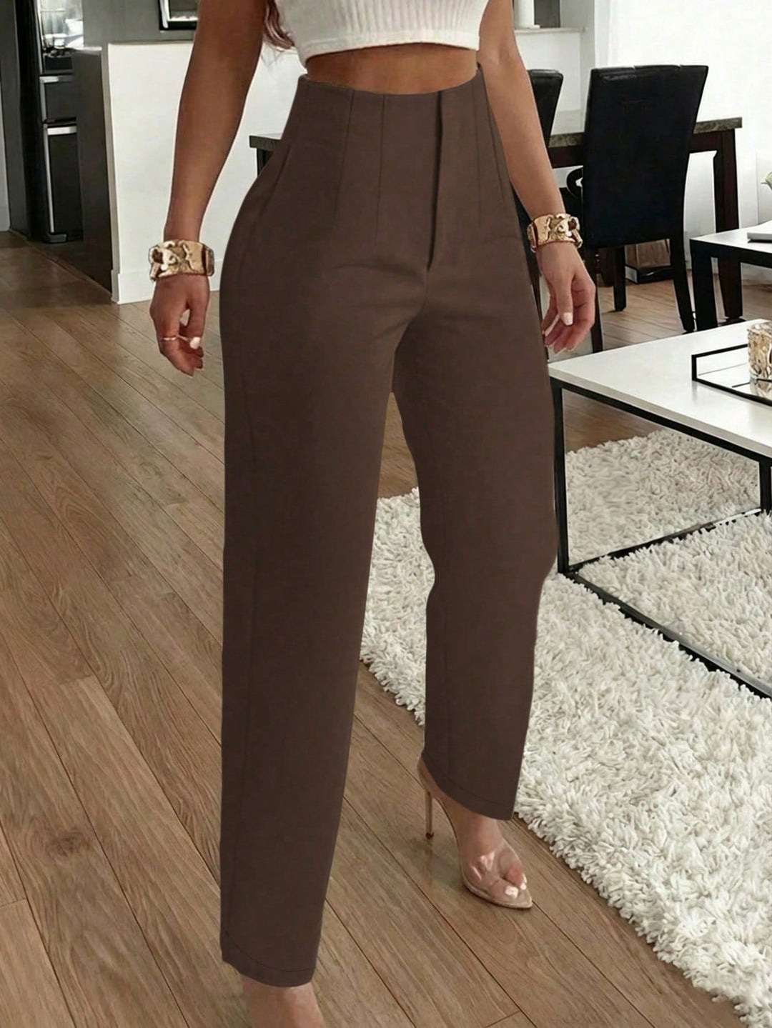 Women’s Slim Fit Pleated Pants – Side Pocket Office Style