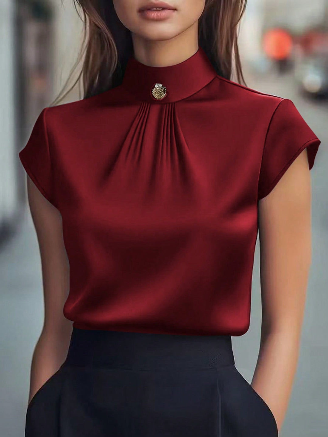 Women’s Button Short Sleeve Fashionable Blouse – Suitable Top