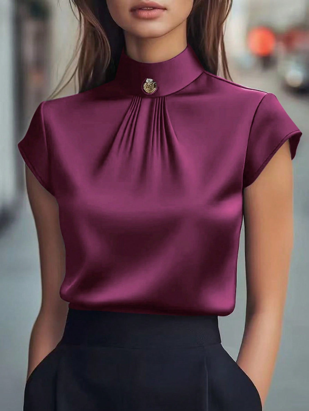 Women’s Button Short Sleeve Fashionable Blouse – Suitable Top