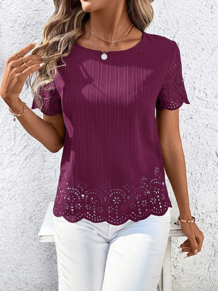 Women Casual Round Neck Short Sleeve Blouse Summer Vacation Top