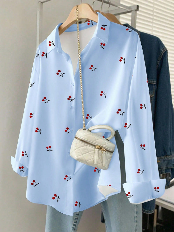 Women's Cherry Print Shirt, Autumn