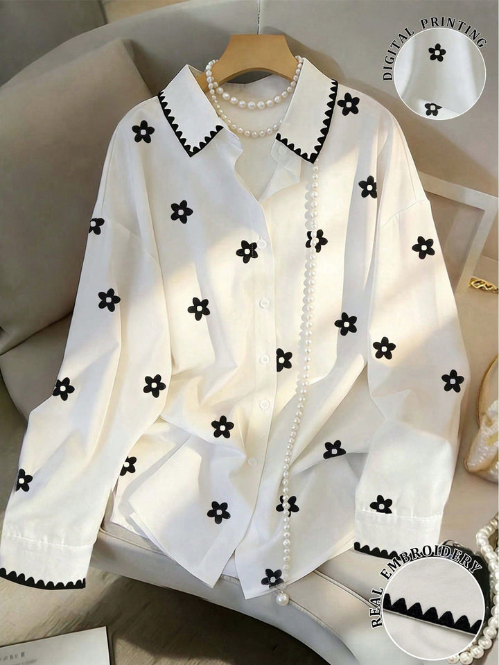 Women's Cherry Print Shirt, Autumn