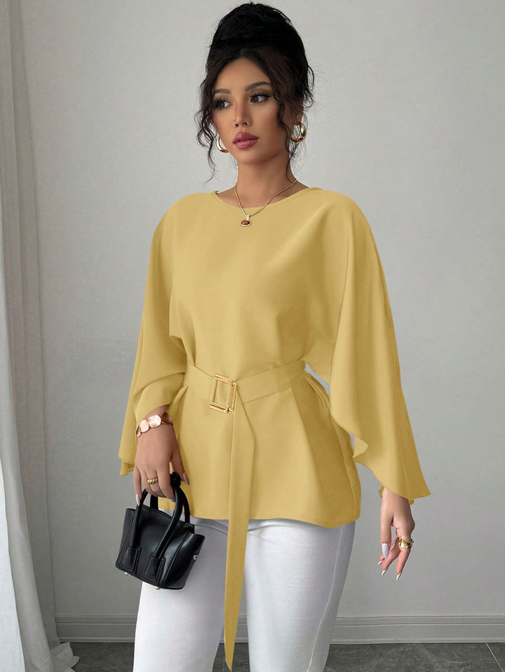 Women’s French Style Round Neck Flutter Sleeve Top