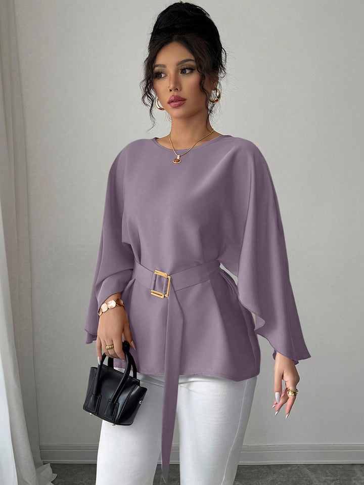 Women’s French Style Round Neck Flutter Sleeve Top