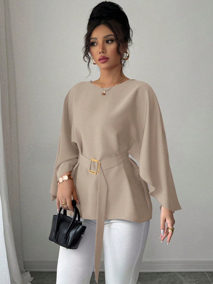 Women’s French Style Round Neck Flutter Sleeve Top