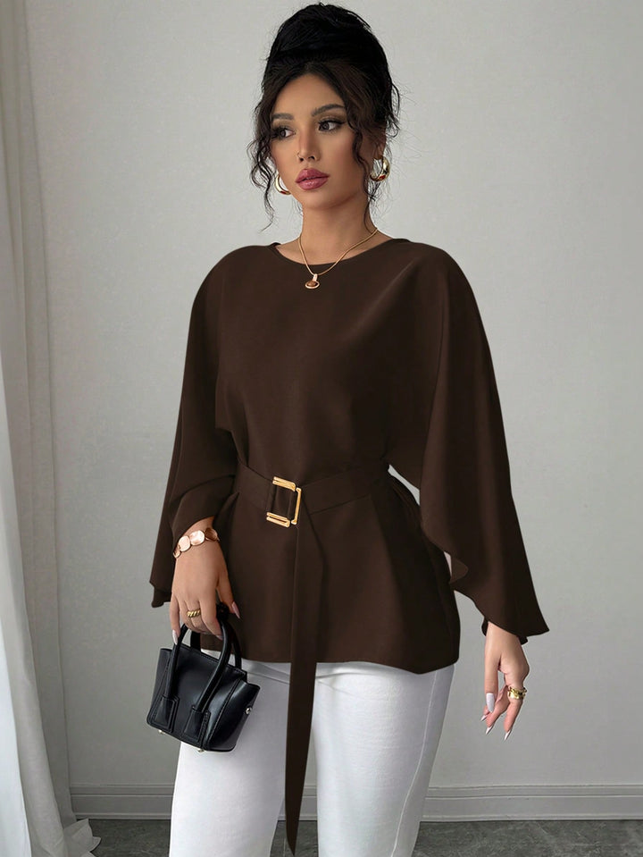 Women’s French Style Round Neck Flutter Sleeve Top
