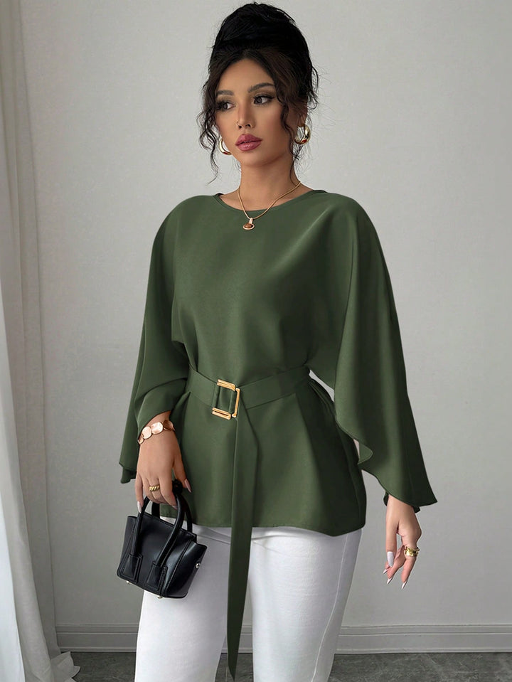 Women’s French Style Round Neck Flutter Sleeve Top